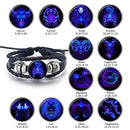 12 Constellation Black Braided Leather Glass Dome Punk Men Bracelet(Aries)