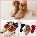 Spring And Autumn Fleece Big Lace Socks Girls Short Cotton Socks Princess Socks, Size:L(Pickles Green)