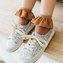 Spring And Autumn Fleece Big Lace Socks Girls Short Cotton Socks Princess Socks, Size:L(Pickles Green)