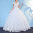 Retro Elegant Off Shoulder LaceThin Court Neat Princess Wedding Dress, Size:L(White)