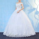 Retro Elegant Off Shoulder LaceThin Court Neat Princess Wedding Dress, Size:L(White)
