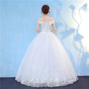 Retro Elegant Off Shoulder LaceThin Court Neat Princess Wedding Dress, Size:L(White)