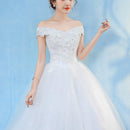 Retro Elegant Off Shoulder LaceThin Court Neat Princess Wedding Dress, Size:L(White)