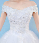 Retro Elegant Off Shoulder LaceThin Court Neat Princess Wedding Dress, Size:L(White)