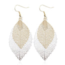 Double-layered Leaves Tassel Earrings Simple Retro Metal Leaf-ears Ornaments(Gold Silver)