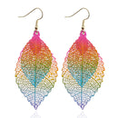Double-layered Leaves Tassel Earrings Simple Retro Metal Leaf-ears Ornaments(Royalblue Yellow)