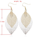 Double-layered Leaves Tassel Earrings Simple Retro Metal Leaf-ears Ornaments(Royalblue Yellow)