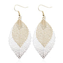 Double-layered Leaves Tassel Earrings Simple Retro Metal Leaf-ears Ornaments(Royalblue Yellow)