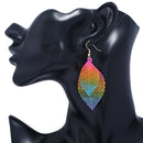 Double-layered Leaves Tassel Earrings Simple Retro Metal Leaf-ears Ornaments(Royalblue Yellow)