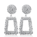 Exaggerated Scrub Geometric Earrings Trapezoidal Long Metal Earrings(Silver)