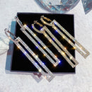 Fashion Long Geometric Drop Earrings Luxury Gold Silver Color Rectangle Rhinestone Earring(Gold)
