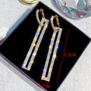 Fashion Long Geometric Drop Earrings Luxury Gold Silver Color Rectangle Rhinestone Earring(Silver)