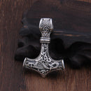 Mjolnir Pendant Viking Protective Talisman Hammer Necklace(Ancient Silver Leather Cord)