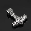 Mjolnir Pendant Viking Protective Talisman Hammer Necklace(Ancient Silver Leather Cord)
