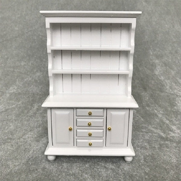 1/12 Dollhouse Miniature Furniture Multifunction Wood Cabinet Bookcase(White)
