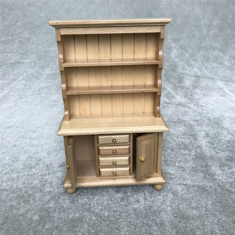 1/12 Dollhouse Miniature Furniture Multifunction Wood Cabinet Bookcase(Wood Color)
