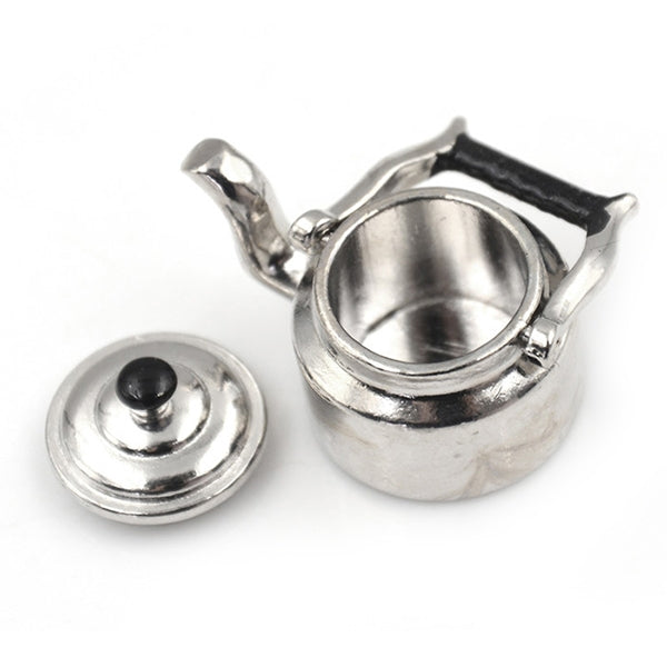 Dollhouse Miniature Metal Tea Kettle Pot Classic Pretend Play Furniture Toys for Kitchen Accessory