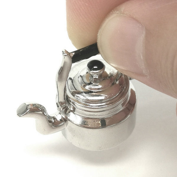Dollhouse Miniature Metal Tea Kettle Pot Classic Pretend Play Furniture Toys for Kitchen Accessory