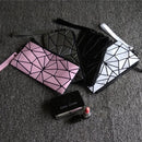 Laser Folding Portable Cosmetic Bag Variety Of Geometric Rhombic Travel Makeup Clutch Bag Storage Bag(Black)
