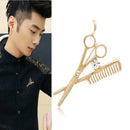 Scissor Comb Brooch Small Suit Collar Pin(Gold)