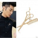 Scissor Comb Brooch Small Suit Collar Pin(Silver)