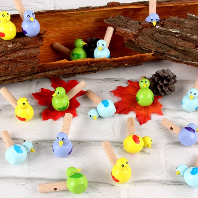 3 PCS Painted Wooden Cartoon Bird Whistle Children Educational Music Toy, Random Color Delivery