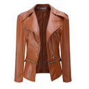 Autumn and Winter Women Motorcycle Jacket Zipper Two Wear Leather, Size:L(Brown)