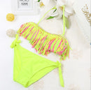 2 PCS Tri-color Tassel Split Bikini Swimsuit for Girls, Size:S(Yellow)
