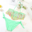 2 PCS Tri-color Tassel Split Bikini Swimsuit for Girls, Size:M(Green)