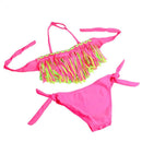 2 PCS Tri-color Tassel Split Bikini Swimsuit for Girls, Size:M(Green)