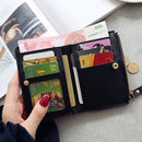 PU Leather Cherry Embroidery Coin Purse Card Holders(Black)