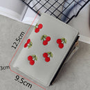 PU Leather Cherry Embroidery Coin Purse Card Holders(Grey blue)