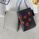 PU Leather Cherry Embroidery Coin Purse Card Holders(Dark green)
