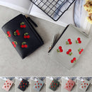 PU Leather Cherry Embroidery Coin Purse Card Holders(Dark pink)