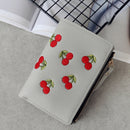 PU Leather Cherry Embroidery Coin Purse Card Holders(Gray)