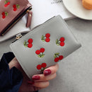 PU Leather Cherry Embroidery Coin Purse Card Holders(Gray)