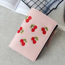 PU Leather Cherry Embroidery Coin Purse Card Holders(Pink)