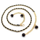 Women Pearl-embellished Thin Metal Waist Chain Belt, Length:135cm(Blue)