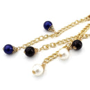 Women Pearl-embellished Thin Metal Waist Chain Belt, Length:135cm(Blue)