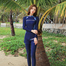 Women Long-sleeved Diving Suit Swimsuit Sunscreen Surf Clothing Slimming Suit, Size:M(Navy Blue)
