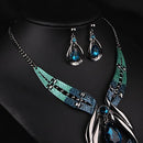 Women Fashion Waterdrop Diamond Earrings Necklace Jewelry Set