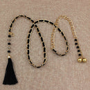 Women Metal Waist Chain Belt Skirt Accessories with Tassel(Black)