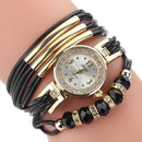 Leather Belt Rhinestone Circle Bracelet Quartz Watch for Women(Black)