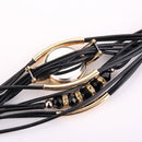 Leather Belt Rhinestone Circle Bracelet Quartz Watch for Women(Black)