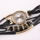 Leather Belt Rhinestone Circle Bracelet Quartz Watch for Women(Black)