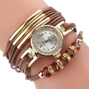 Leather Belt Rhinestone Circle Bracelet Quartz Watch for Women(Brown)