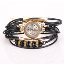 Leather Belt Rhinestone Circle Bracelet Quartz Watch for Women(Brown)