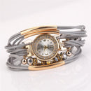 Leather Belt Rhinestone Circle Bracelet Quartz Watch for Women(Grey)