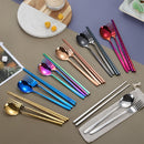 3 PCS / Set Creative Stainless Steel Spoon Fork Chopsticks Portable Tableware Set, Color:Colorful