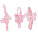 3 PCS Flower Headband Baby Barefoot Sandals Foot Accessories Hair Accessory(Small Flowers Pink Butterflies)